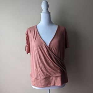 Gap Light Pink Faux Wrap Top XL NWT